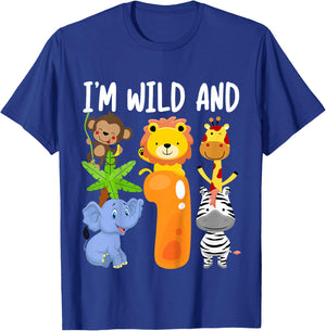 I'm Wild and 1 One Zoo 1st Birthday Safari Jungle Animals T-Shirt - T-Shirt | Royal