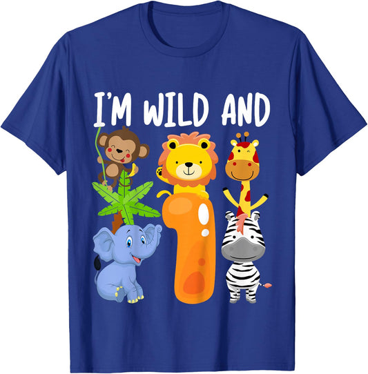 I'm Wild and 1 One Zoo 1st Birthday Safari Jungle Animals T-Shirt - T-Shirt | Royal