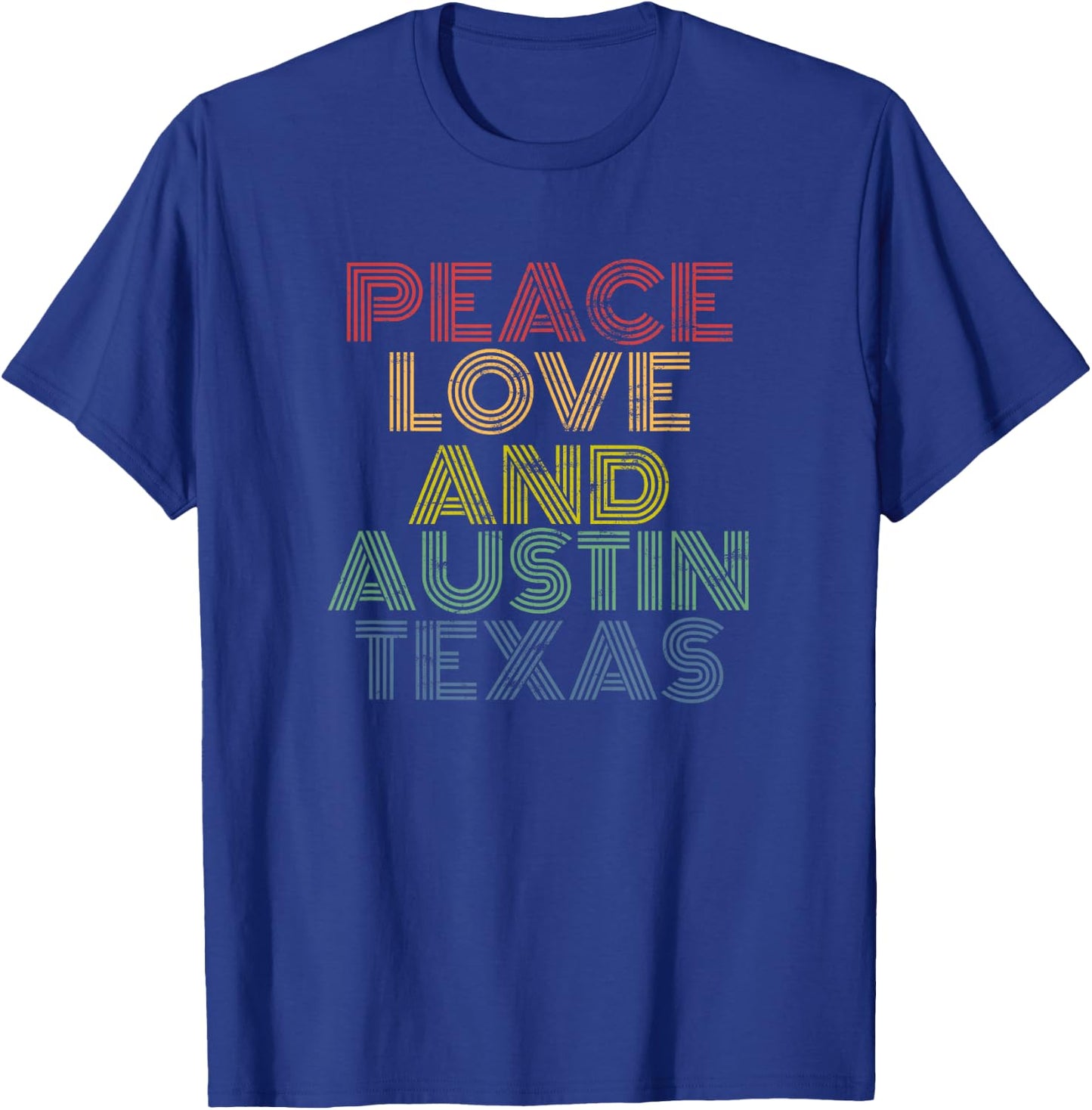 Austin Texas Peace Love Retro Bold Distressed Look T-Shirt - T-Shirt | Royal