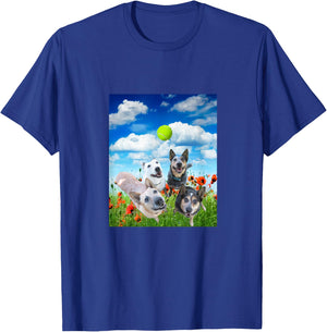 Blue Red White Heeler Cattle Dogs Playing Ball T-Shirt - T-Shirt | Royal