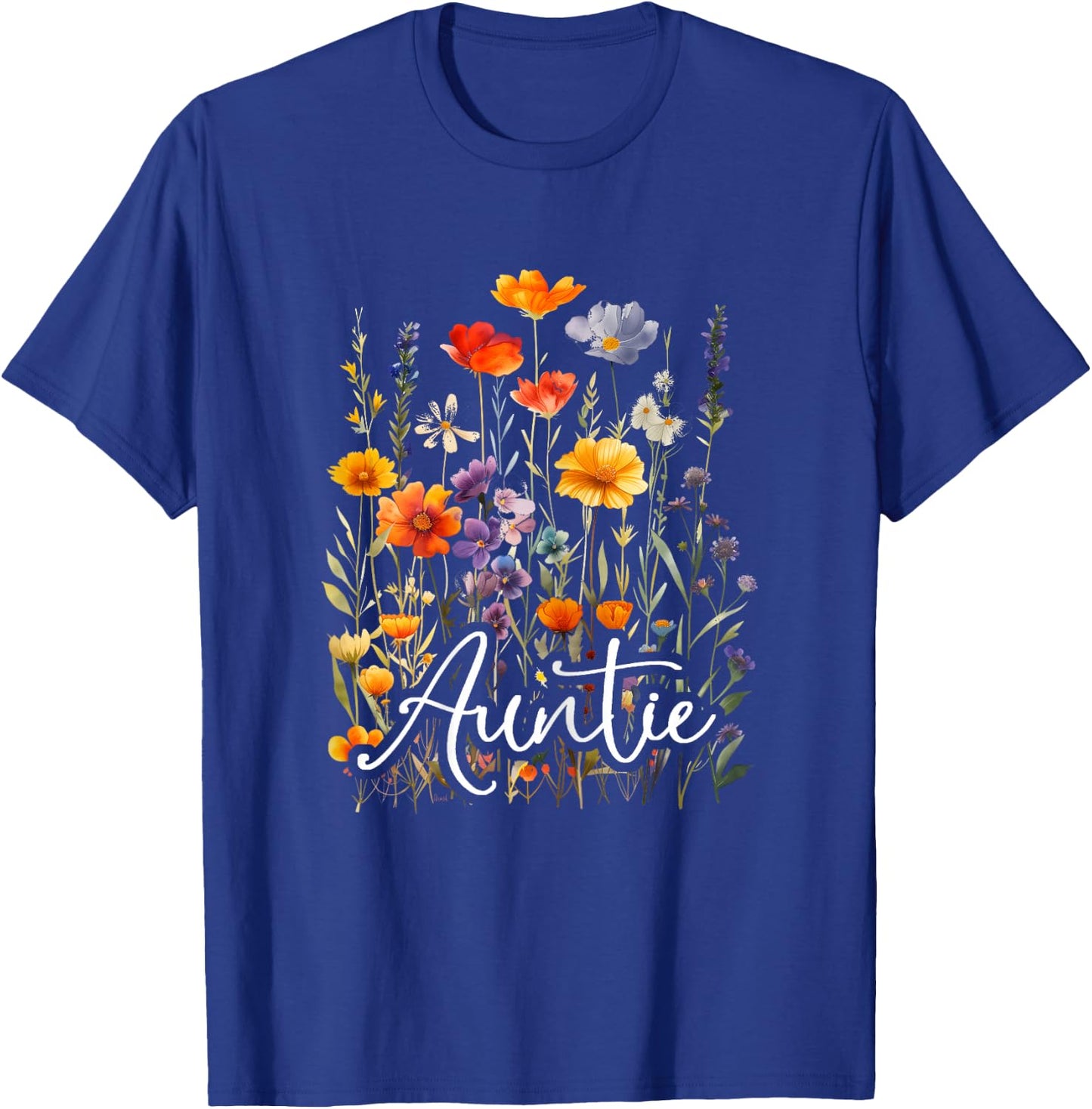 Gifts Co. Auntie Wildflowers Women Aunt Mother's Day Christmas Gardner , Female X-Small T-Shirt - T-Shirt | Royal