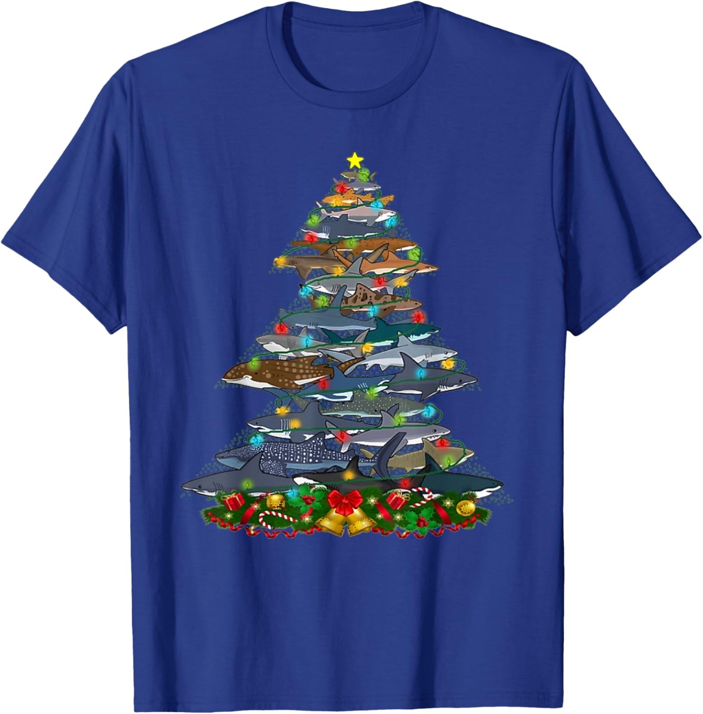 Shark - Xmas Tree Sharks - Christmas Tree - Cute Shark Lover T-Shirt - T-Shirt | Royal