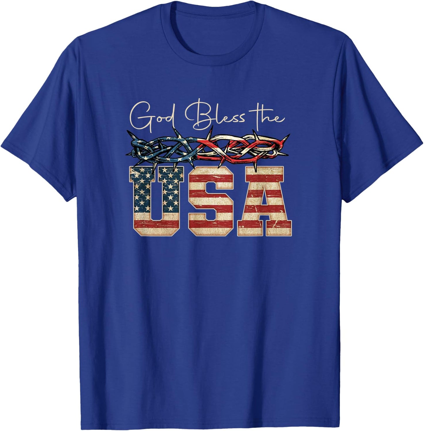 Christian God Bless America USA 4th of July - Crown thorns Women Men T-Shirt - T-Shirt | Royal
