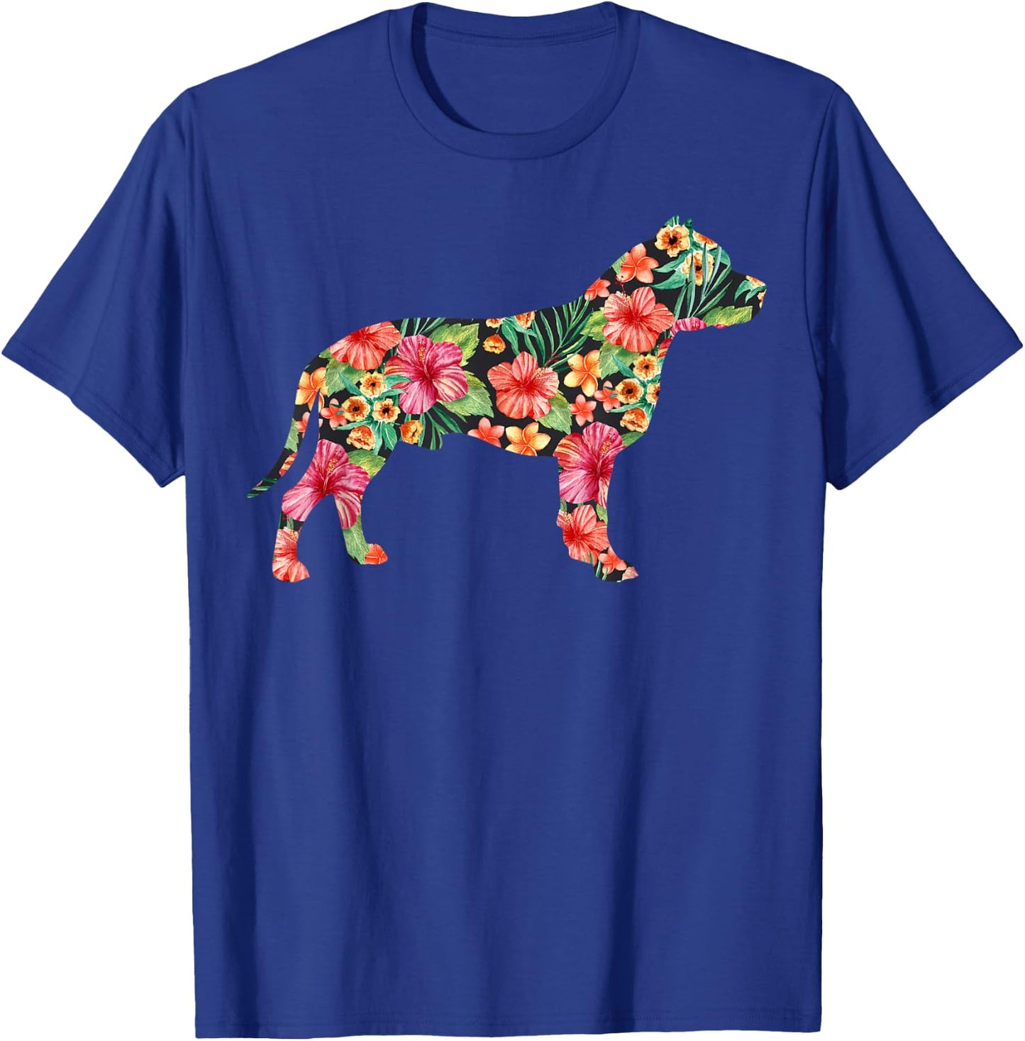 Pit Bull Flower Funny Dog Silhouette Floral Gifts Women Men T-Shirt - T-Shirt | Royal