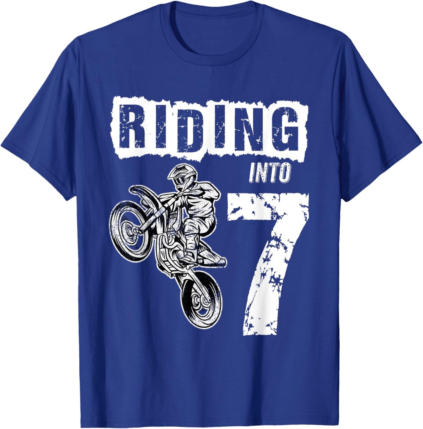 Riding Into 7 Years Old 7th Birthday Boy Dirt Bike Party T-Shirt - T-Shirt | Royal