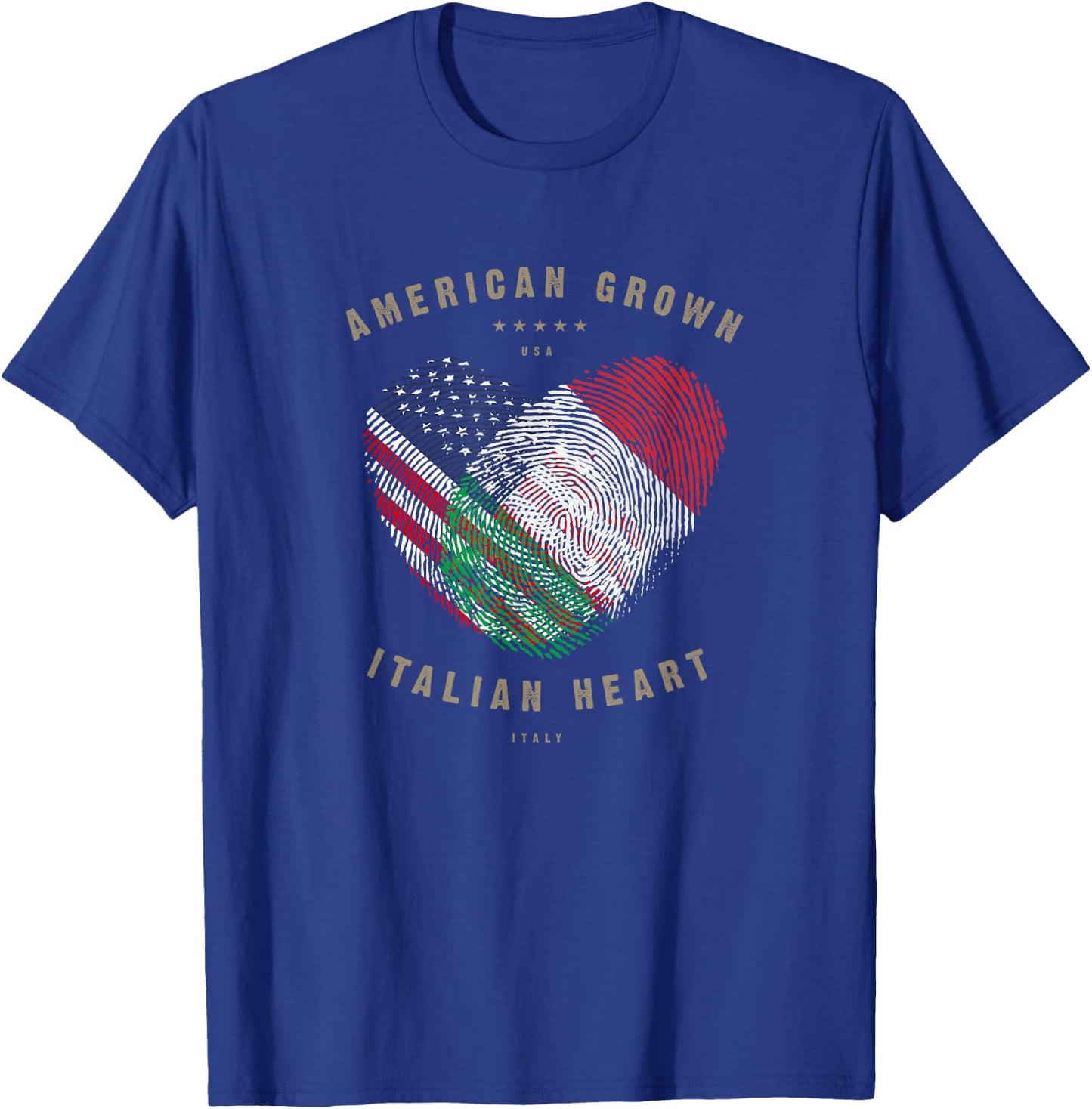 American Grown Italian Heart Love Italy Flag T-Shirt - T-Shirt | Royal