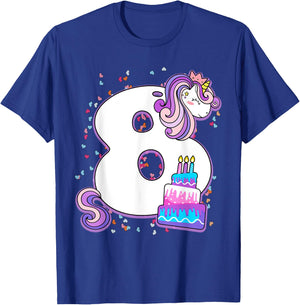 Unicorn 8th Birthday Shirt Girls 8 Year Old Eighth Birthday T-Shirt - T-Shirt | Royal
