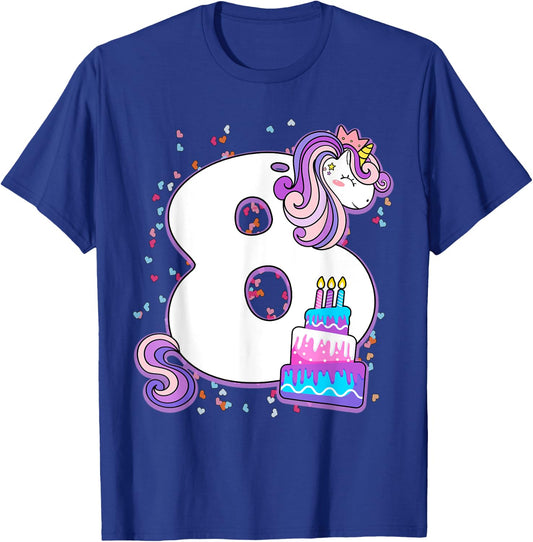 Unicorn 8th Birthday Shirt Girls 8 Year Old Eighth Birthday T-Shirt - T-Shirt | Royal