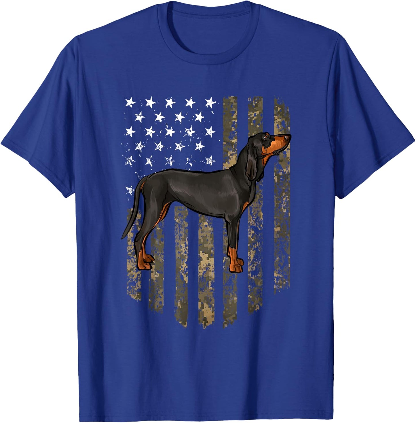 Camo American Flag Black and Tan Coonhound 4th Of July USA T-Shirt - T-Shirt | Royal