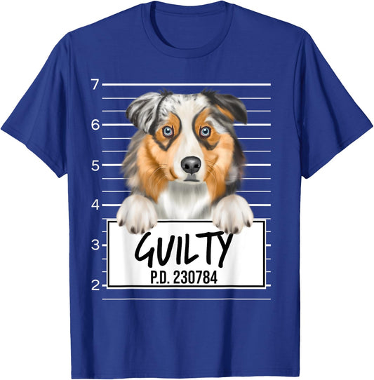 Funny Australian Shepherd Mugshot Guilty Dog Men Women Kids T-Shirt - T-Shirt | Royal