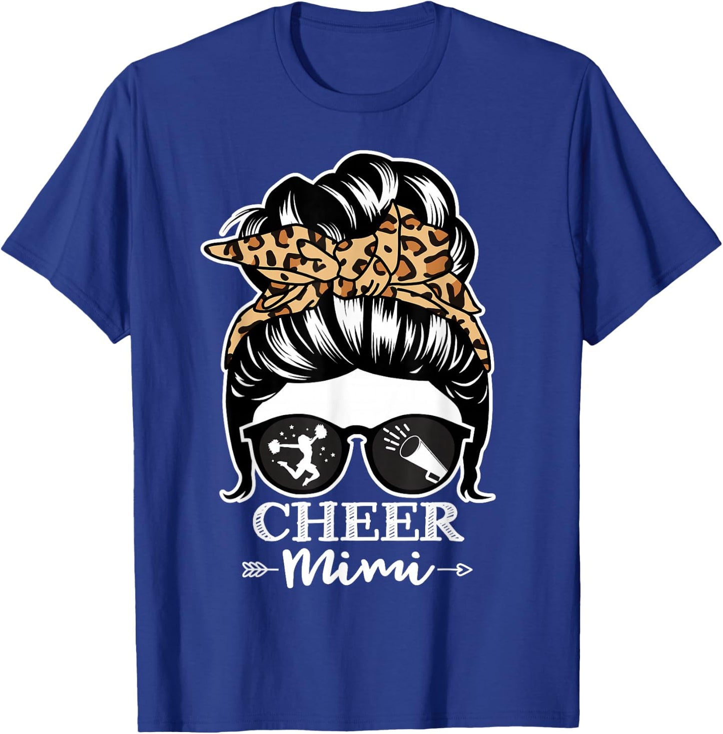 Cheer Mimi Messy Bun Hair Funny Cheerleader Mimi Leopard T-Shirt - T-Shirt | Royal