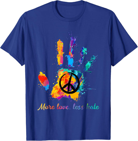 Hand Print Hippie Peace Sign More Love Less Hate T-Shirt - T-Shirt | Royal