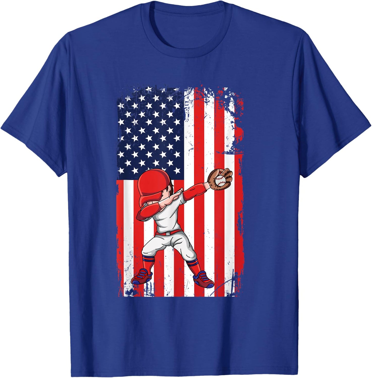 Baseballer Sports Athlete US Flag Dabbing Baseball Player T-Shirt - T-Shirt | Royal
