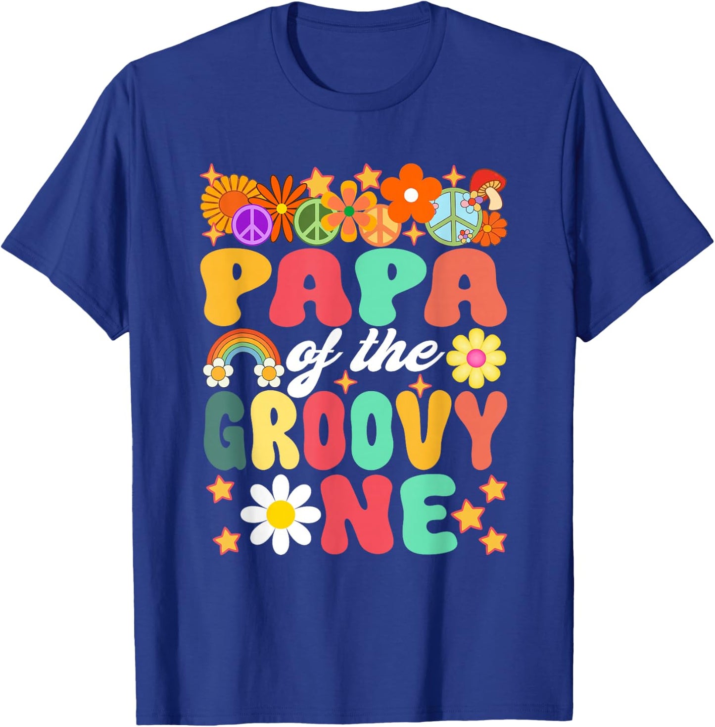 Retro Papa of Groovy One Matching Family 1st Birthday T-Shirt - T-Shirt | Royal