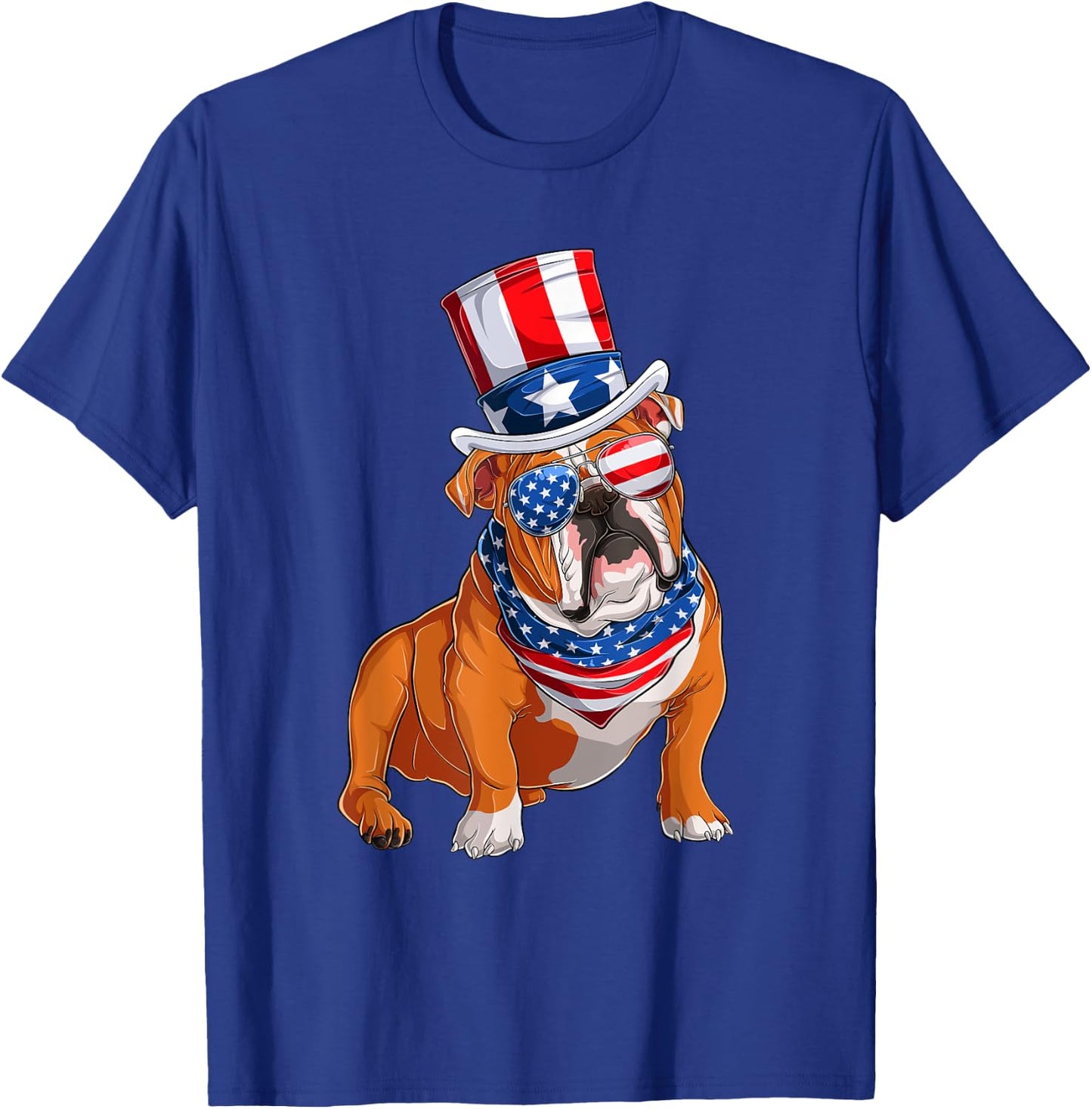 Merica Bulldog Dog 4th of July American Flag T-Shirt - T-Shirt | Royal