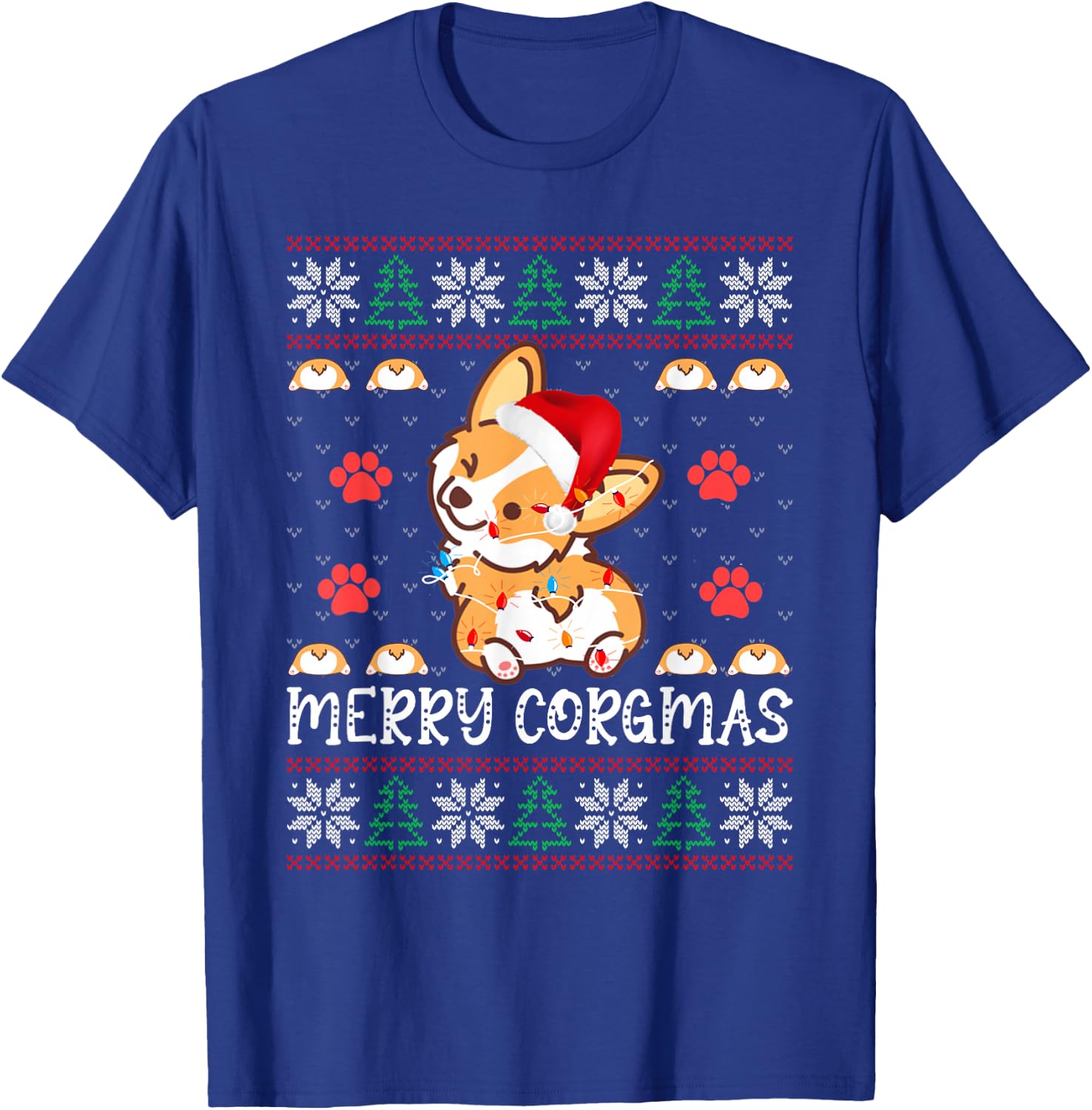 Merry Corgmas Santa Claus Corgi Dog Xmas Tree Ugly Christmas T-Shirt - T-Shirt | Royal