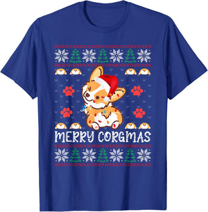 Merry Corgmas Santa Claus Corgi Dog Xmas Tree Ugly Christmas T-Shirt - T-Shirt | Royal