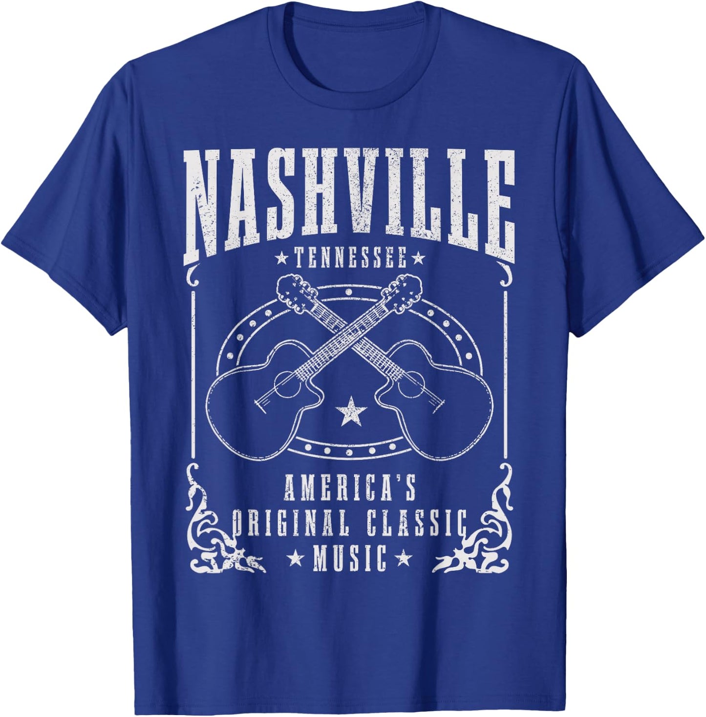 Nashville Tennessee Country Music City Guitar Vintage T-Shirt - T-Shirt | Royal