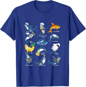 Type of Sharks Costume Shark Nurse Angel Shark Sleeper Shark T-Shirt - T-Shirt | Royal