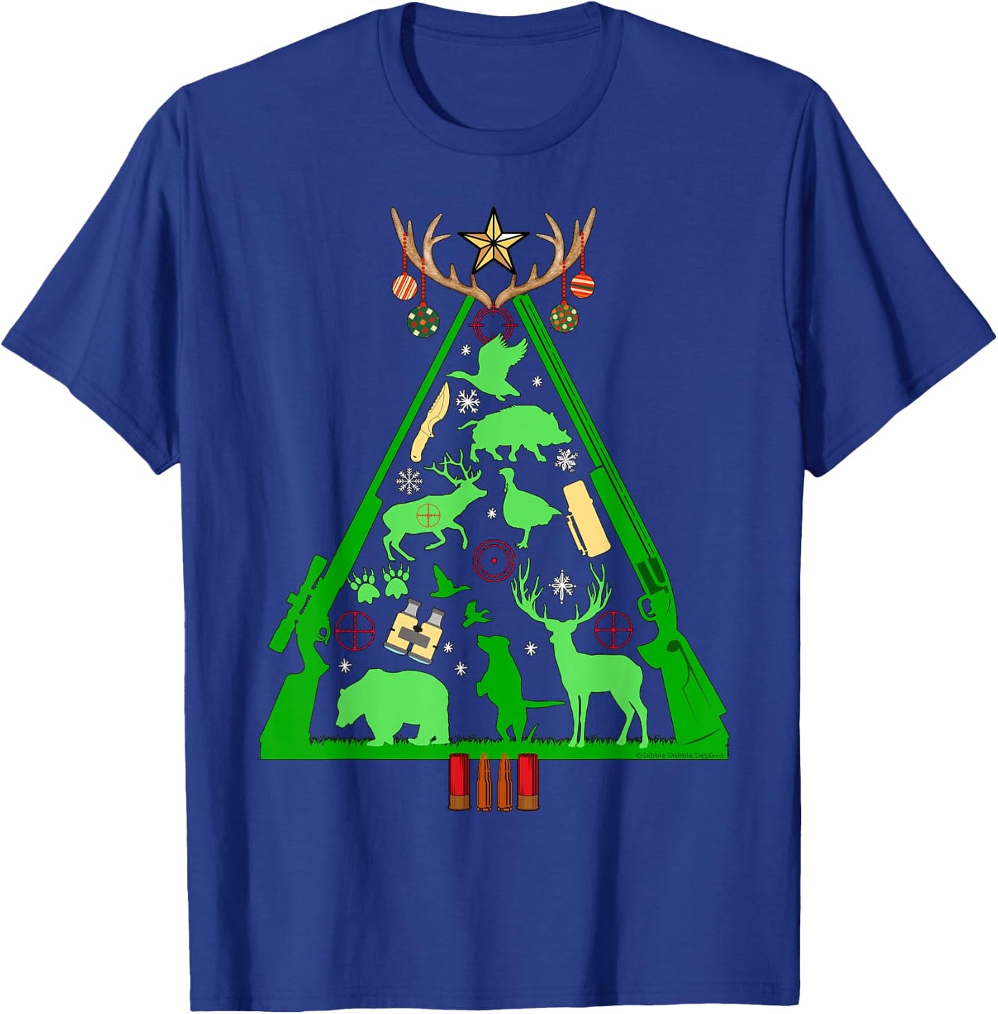 Fun Hunting Deer and Elk Hunter Christmas Tree Hunters T-Shirt - T-Shirt | Royal