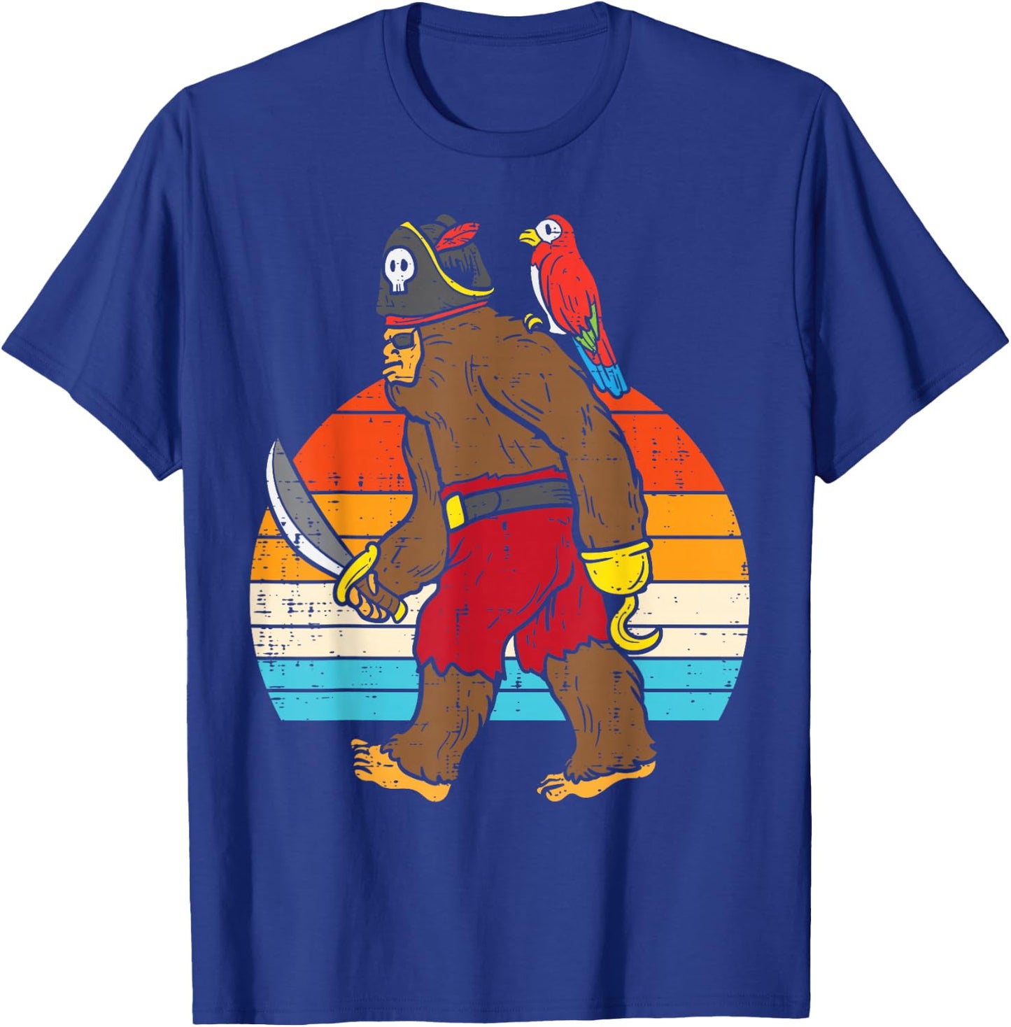 Bigfoot Sasquatch Pirate Parrot Retro Halloween Men Boys T-Shirt - T-Shirt | Royal