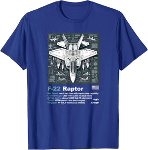 F-22 Raptor Blueprint Technical Schematic - Aviation Art T-Shirt - T-Shirt | Royal