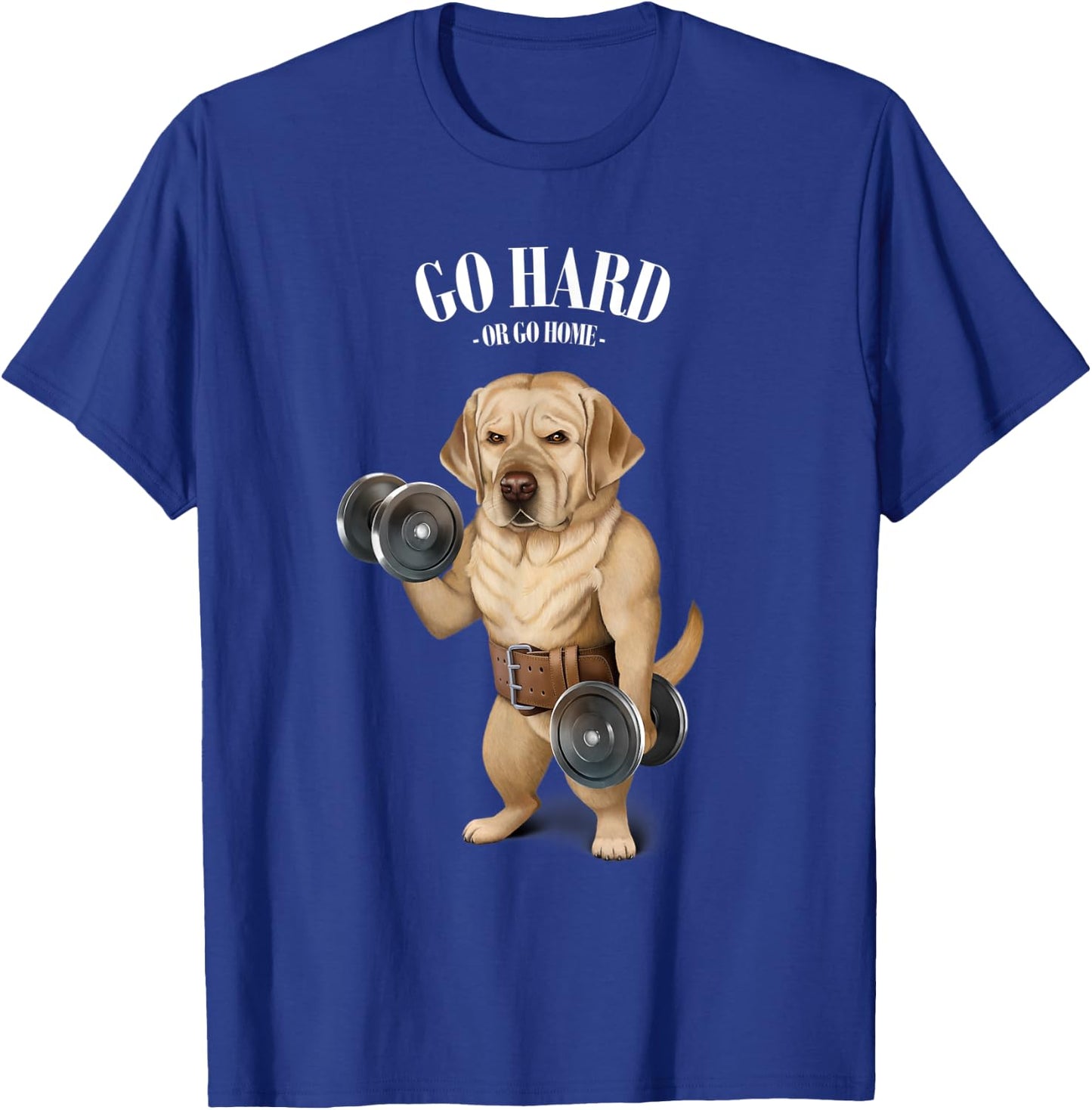 Labrador Retriever Dog Muscle Training with Dumbbell T-Shirt - T-Shirt | Royal
