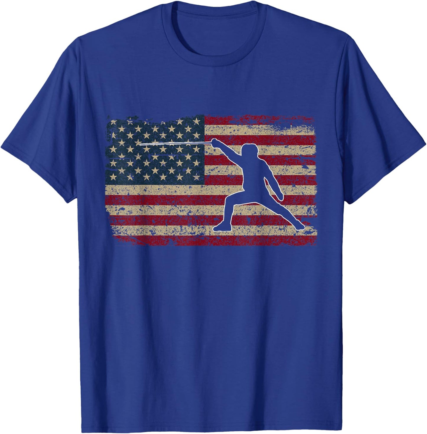Fencer American Flag I Proud Fencing Gift T-Shirt - T-Shirt | Royal
