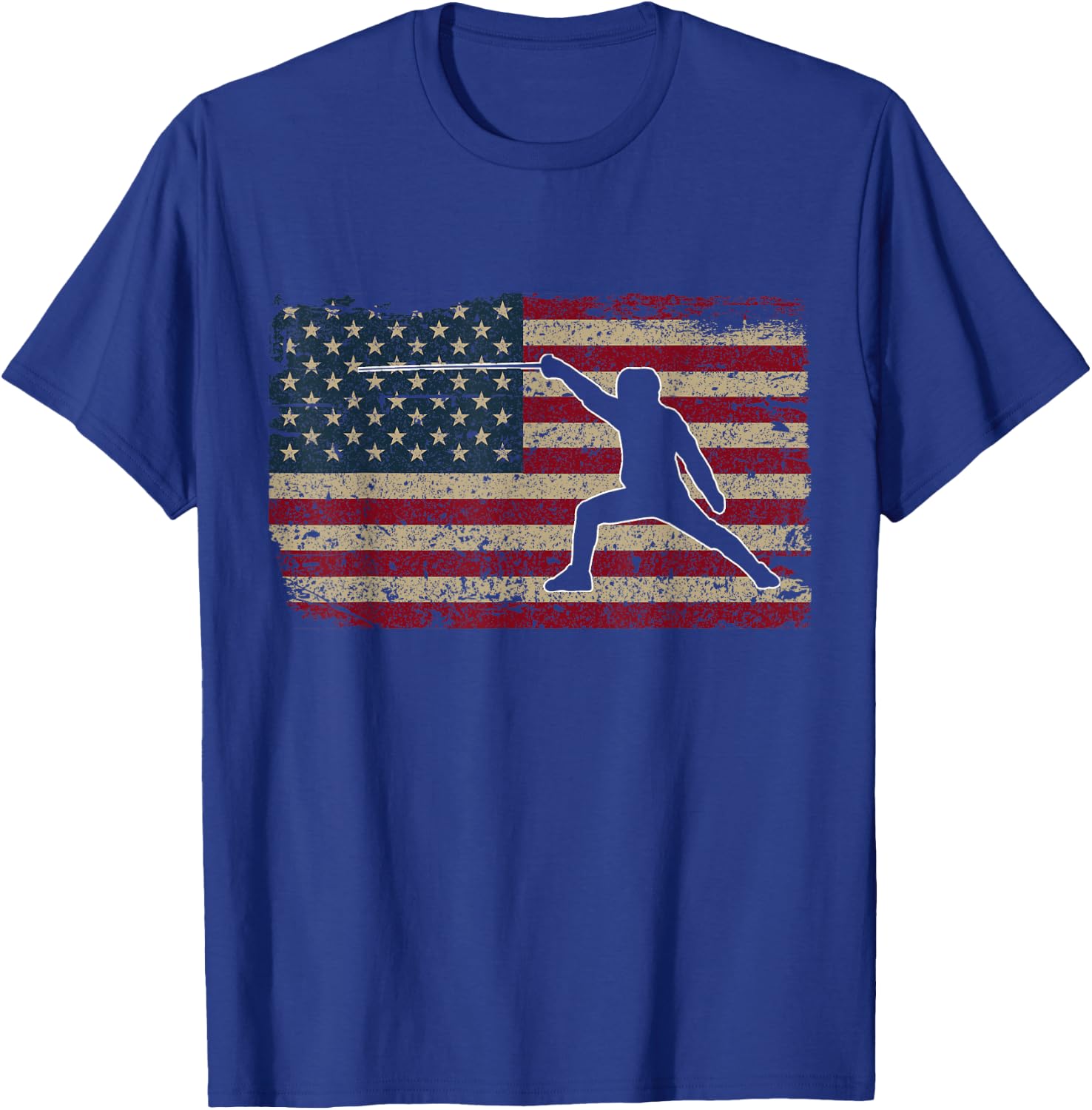 Fencer American Flag I Proud Fencing Gift T-Shirt - T-Shirt | Royal