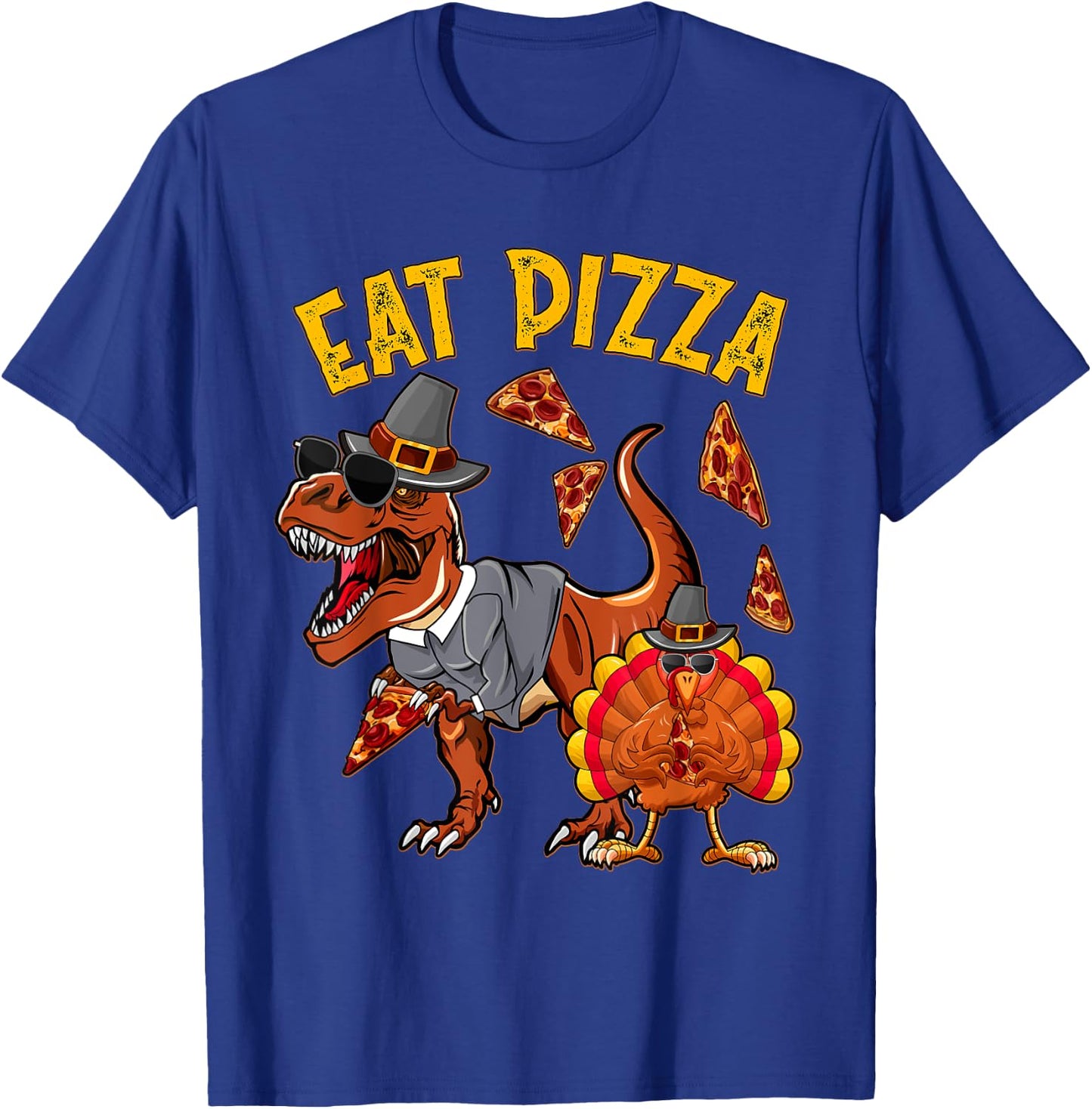 Eat Pizza Funny Turkey T Rex Youth Thanksgiving Boys Toddler T-Shirt - T-Shirt | Royal