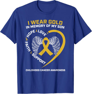I Wear Gold In Memory Of My Son Childhood Cancer Awareness T-Shirt - T-Shirt | Royal
