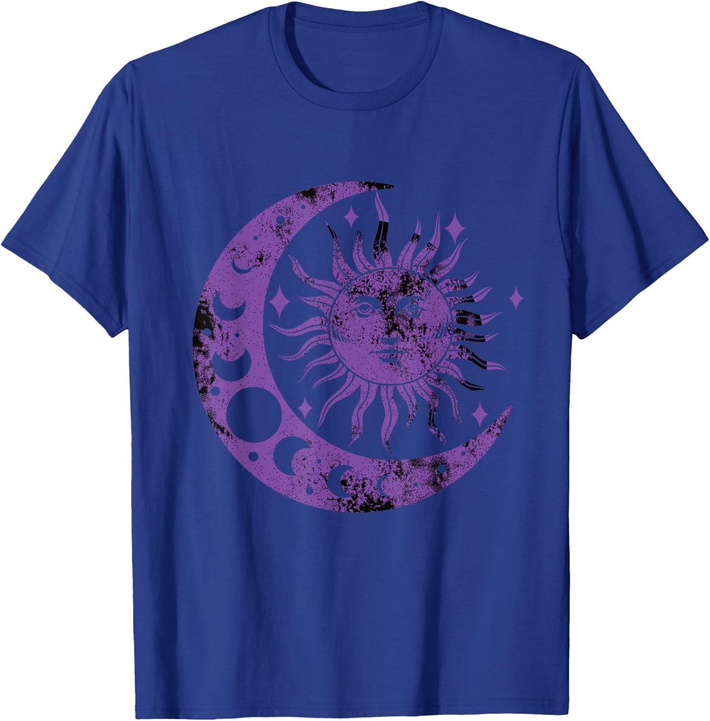 Meditation Yin Yang Sun Moon Distressed Purple T-Shirt - T-Shirt | Royal
