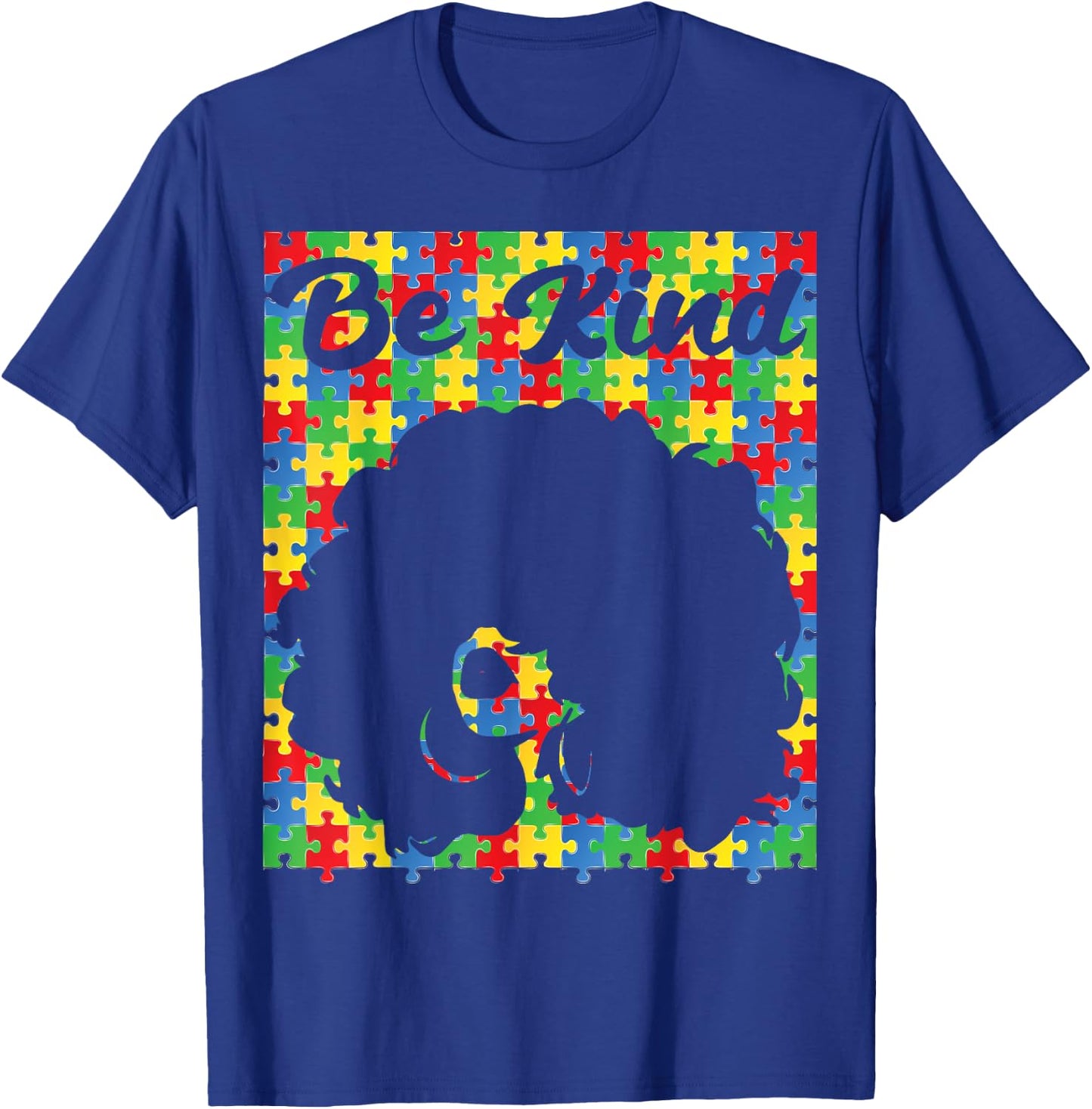 Be Kind Autism Awareness Afro Girl African american puzzle T-Shirt - T-Shirt | Royal