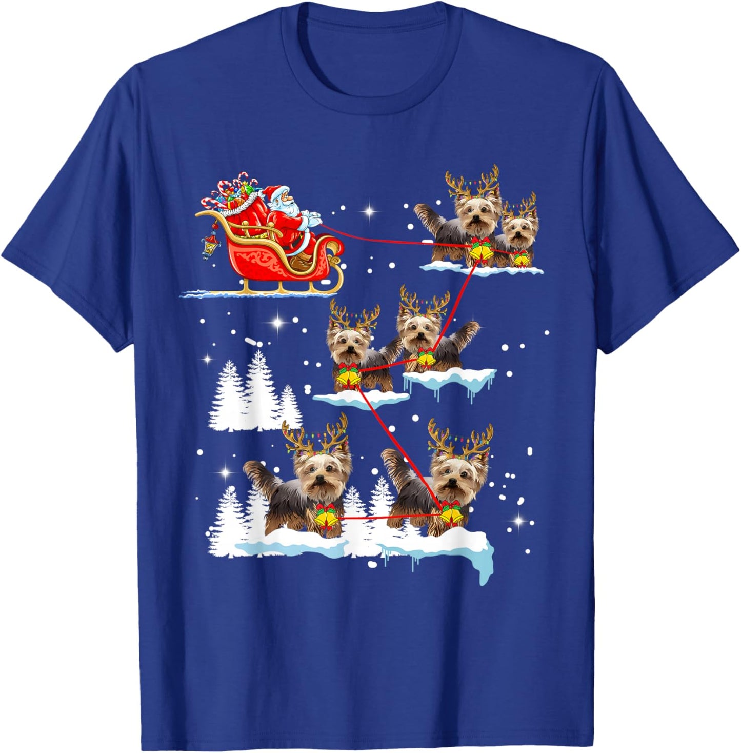 Funny Yorkie Christmas Pajama Santa Reindeer T-Shirt - T-Shirt | Royal