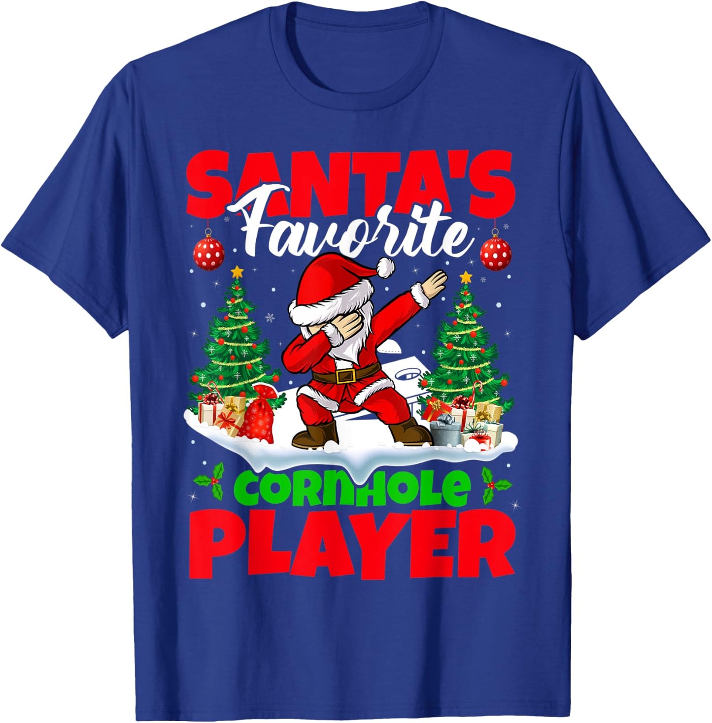 Xmas Dabbing Santa's Favorite Cornhole Player Christmas T-Shirt - T-Shirt | Royal