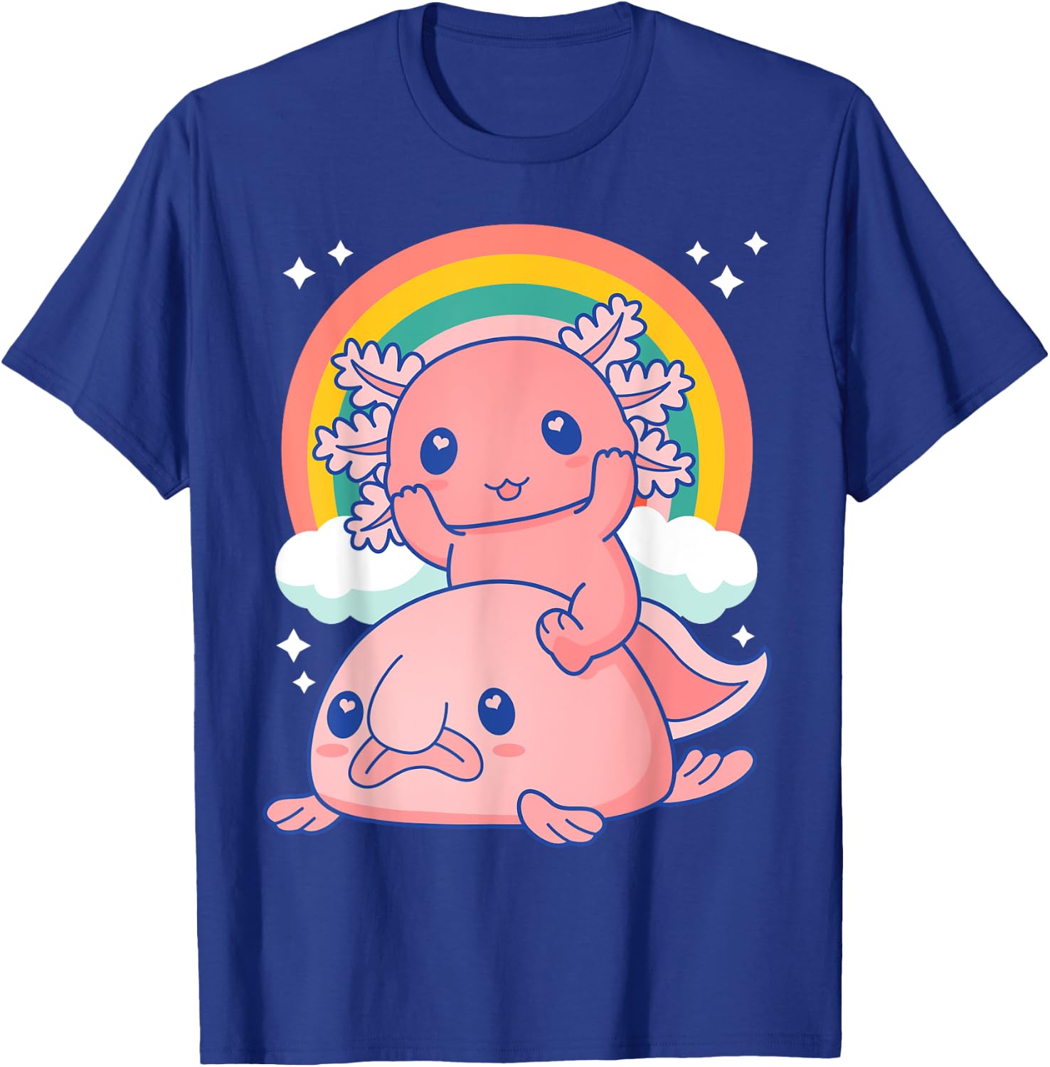 Cute Kawaii Pink Axolotl Riding a Blob Fish T-Shirt - T-Shirt | Royal