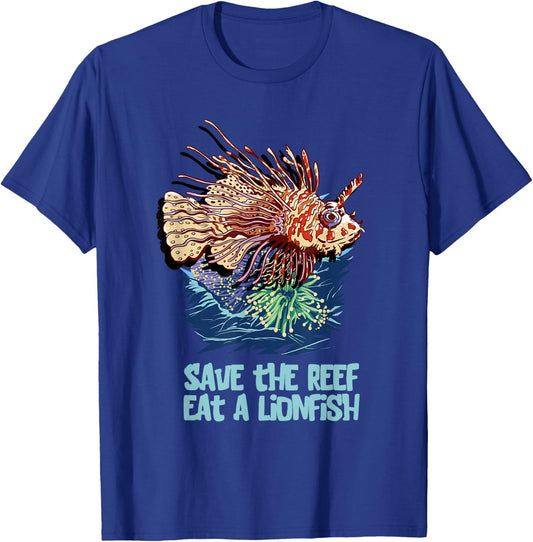 Lionfish Save The Reef Eat Lion Funny Cute Sea Rock Diver T-Shirt - T-Shirt | Royal