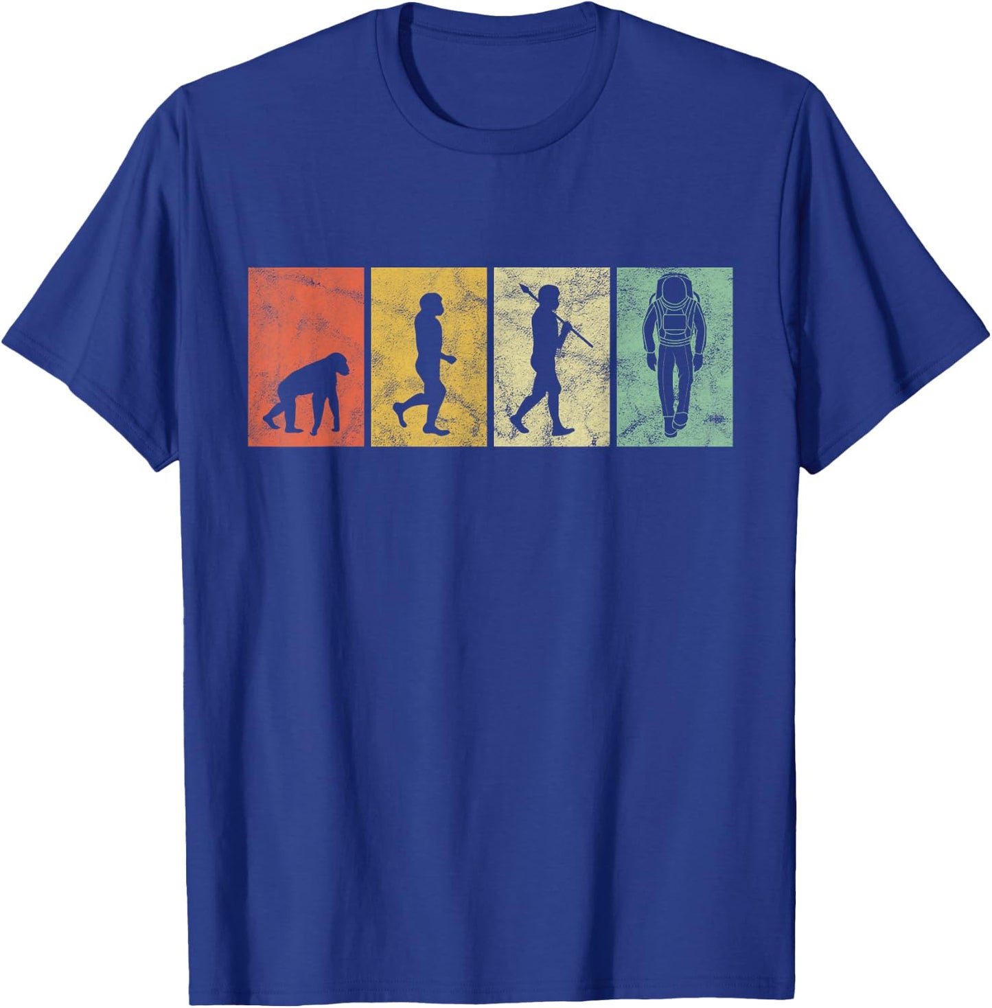 Evolution Of Man Astronaut Space Funny Graphic Retro Vintage T-Shirt - T-Shirt | Royal