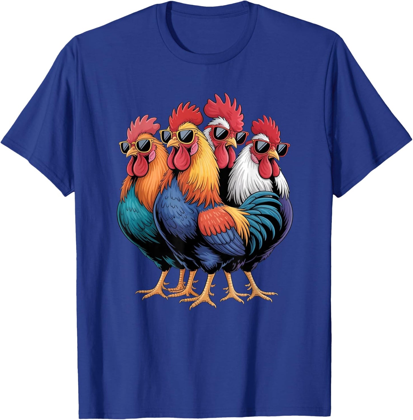 Cool Roosters with Sunglasses Colorful Chicken Farm Humour T-Shirt - T-Shirt | Royal