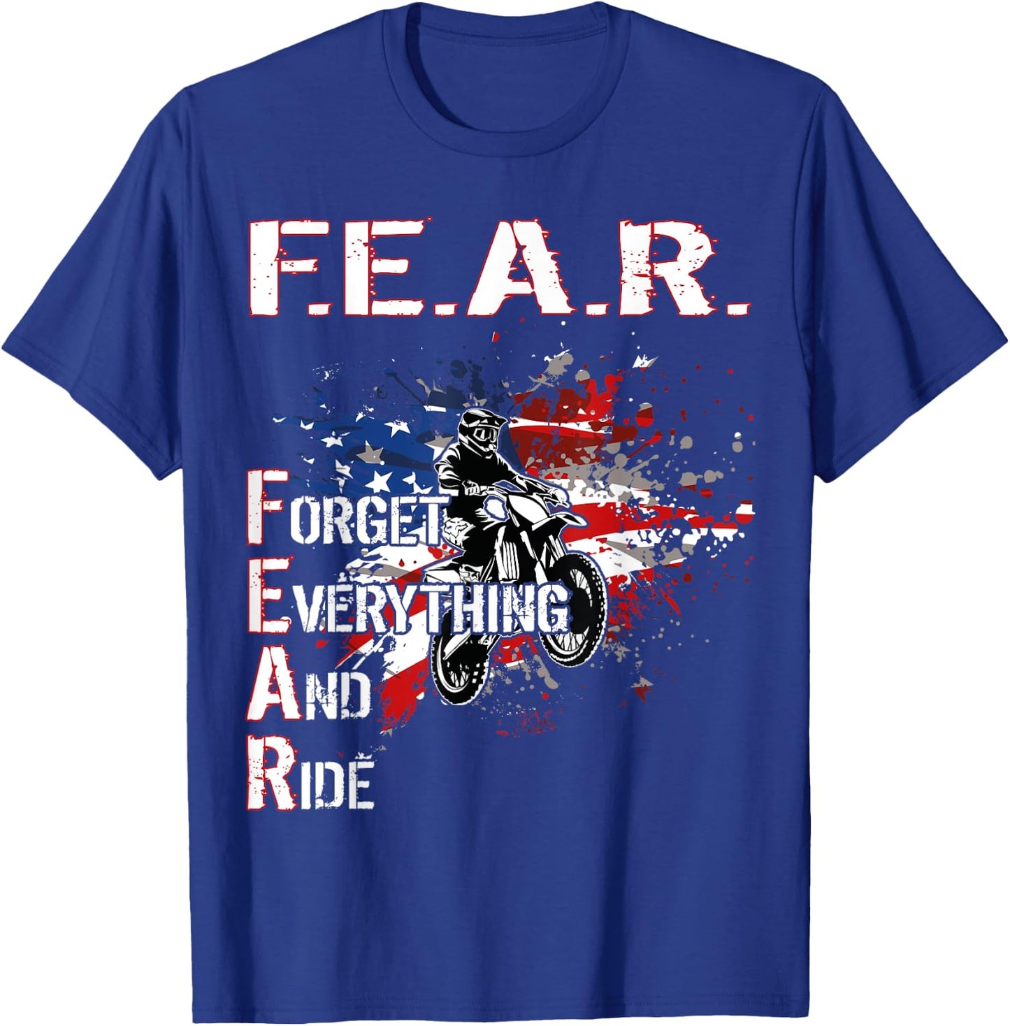 Dirtbike Motocross Forget everything and ride MX US Flag T-Shirt - T-Shirt | Royal