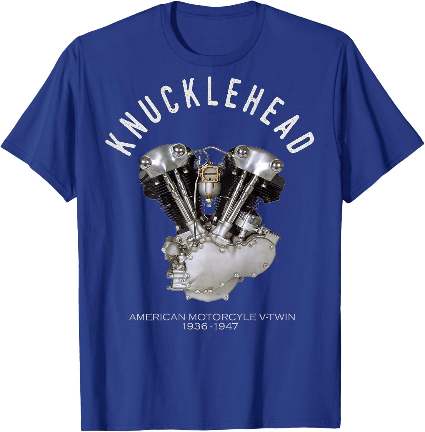 Old School V-Twin Knuckle Head Image Logo on Back Dark Color T-Shirt - T-Shirt | Royal