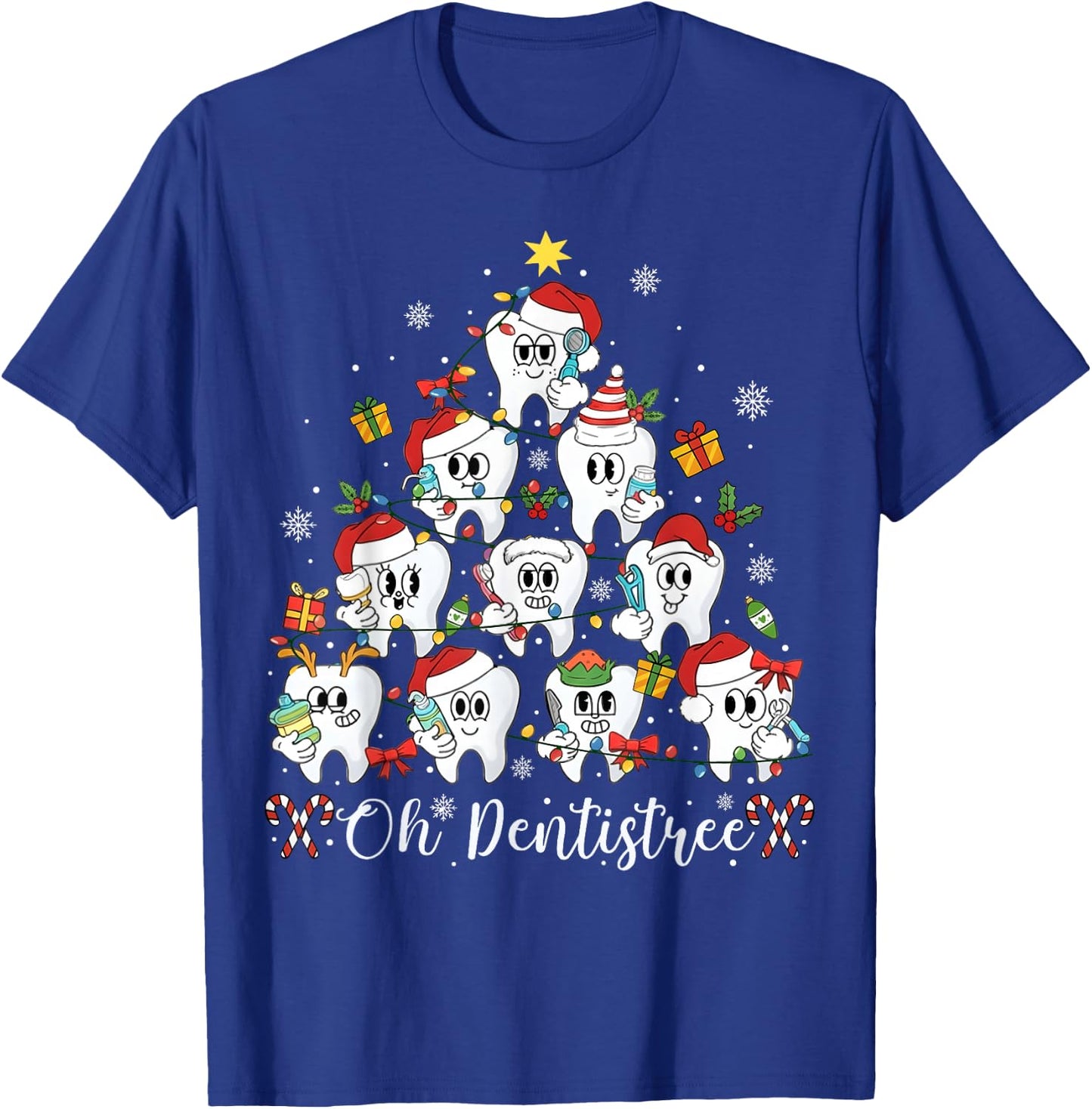 Oh Dentistree Teeth Christmas Tree Dental Dentist Men Women T-Shirt - T-Shirt | Royal