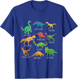 Types Of Dinosaurs Graphics Dino Identification T-Shirt - T-Shirt | Royal