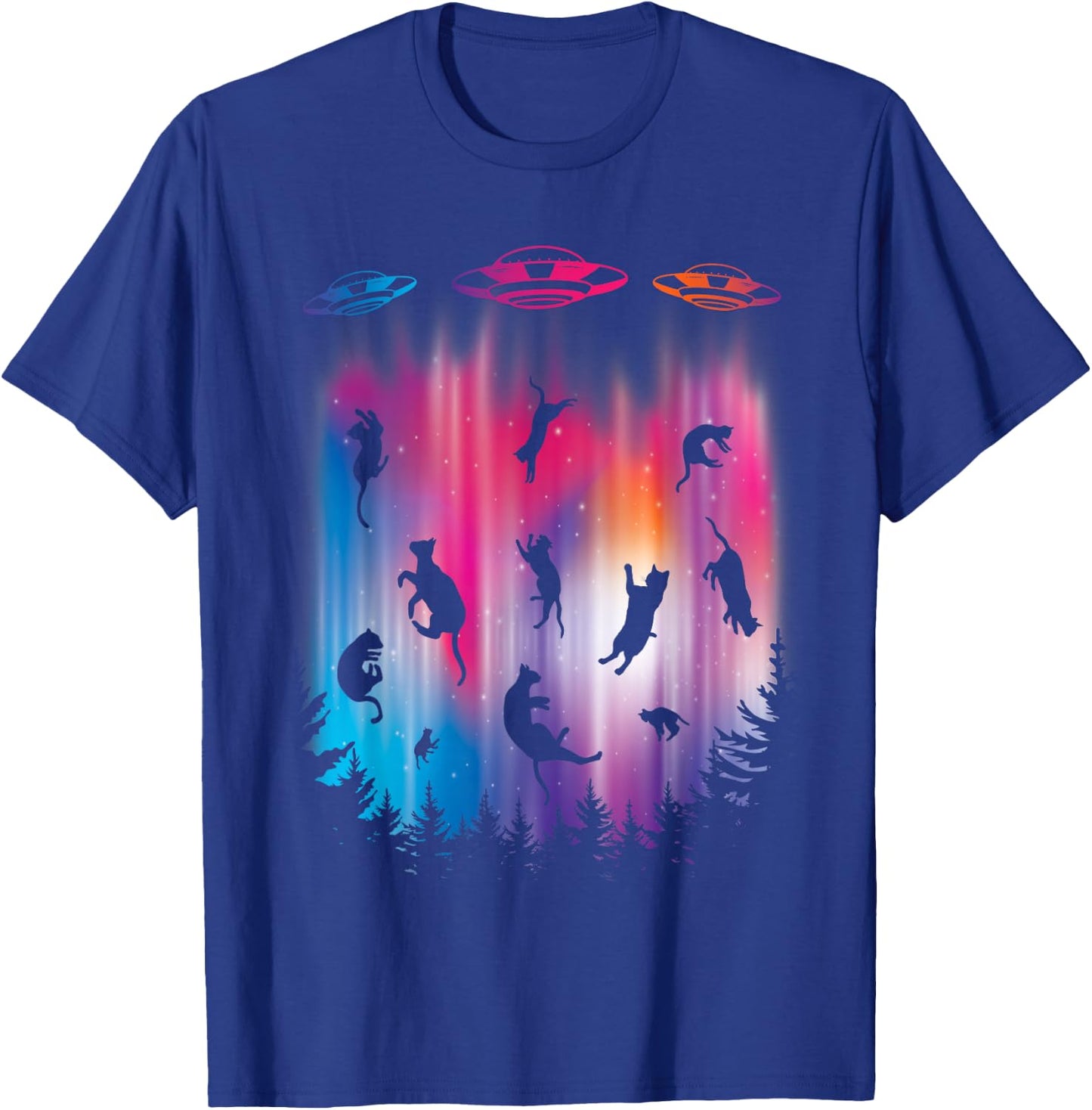Alien Abduction Cat Flying Saucer Funny UFO T-Shirt - T-Shirt | Royal