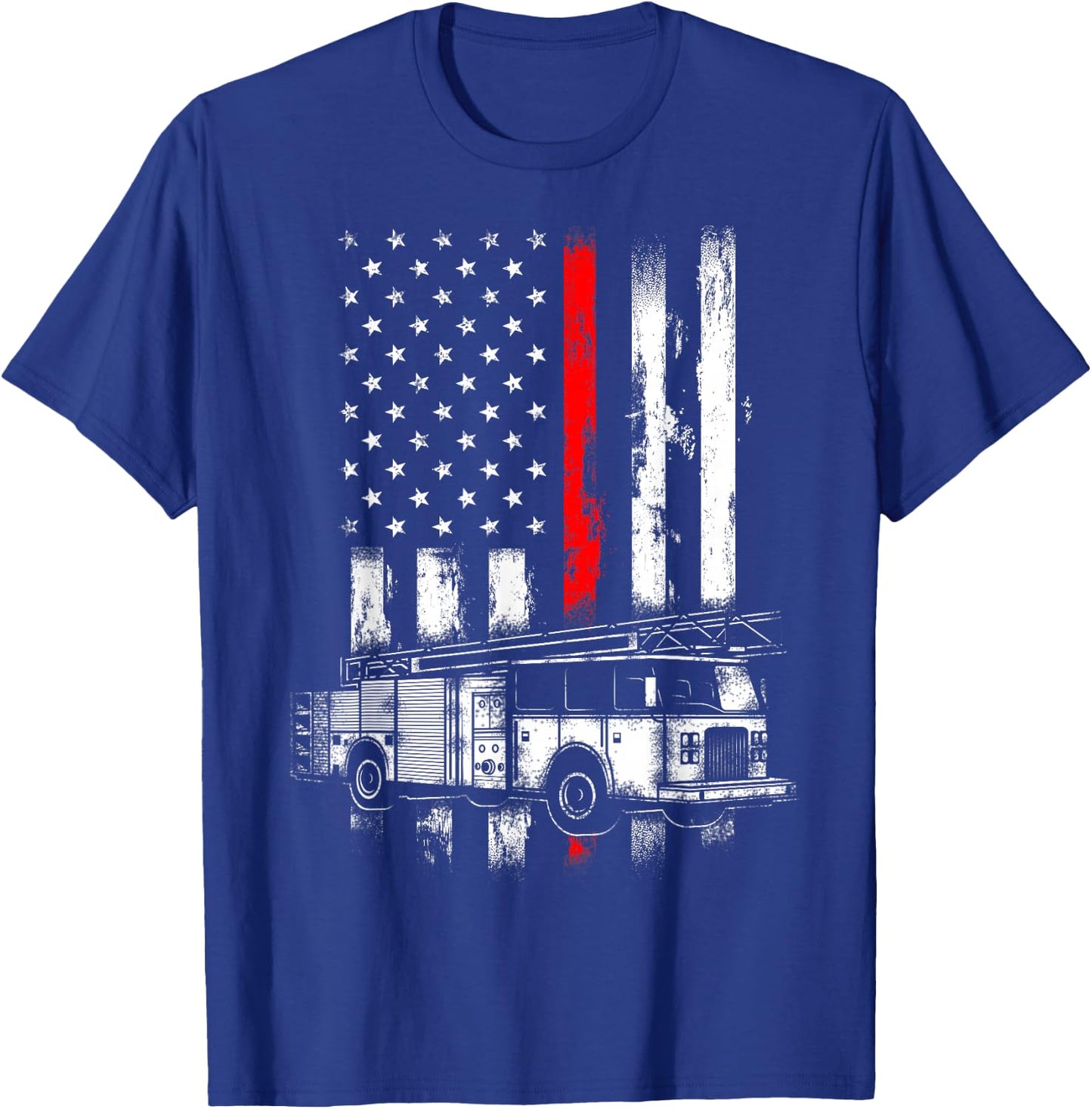Fireman Truck Distressed Firefighter American flag T-Shirt - T-Shirt | Royal