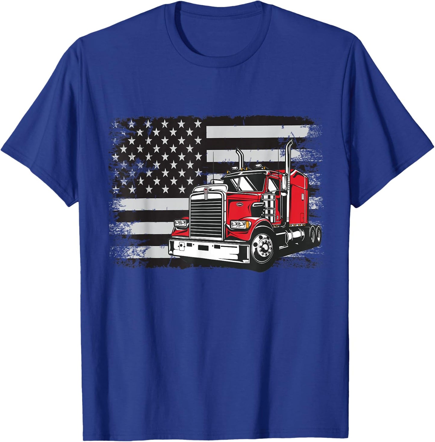 US American Flag Semi Truck Driver T-Shirt - T-Shirt | Royal
