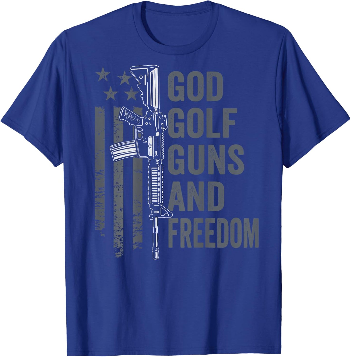 God Golf Guns & Freedom - Funny Pro Guns Golfer (ON BACK) T-Shirt - T-Shirt | Royal