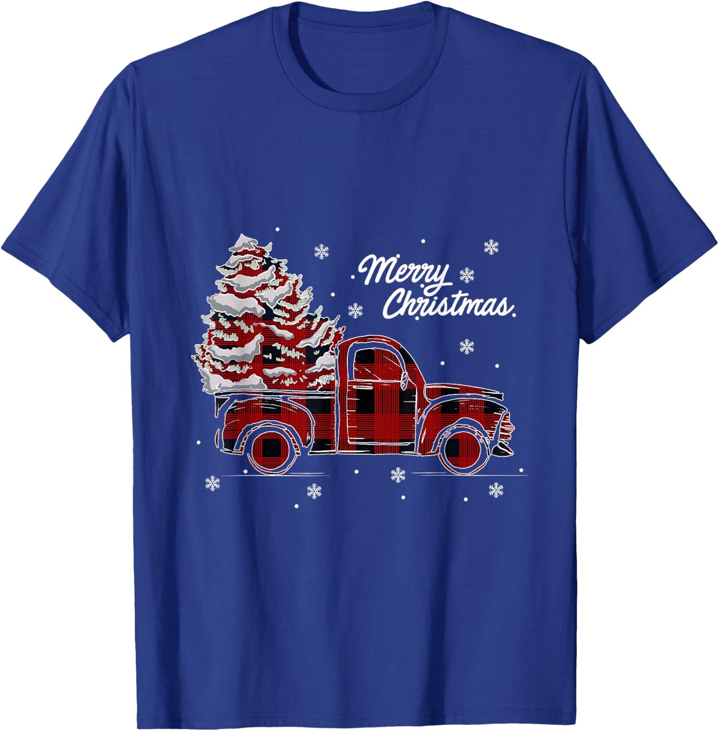 Red Truck Buffalo Plaid Vintage Merry Christmas T-Shirt - T-Shirt | Royal