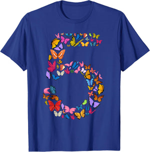 5th Birthday Butterflies 5 Years Old Girls Butterfly lover T-Shirt - T-Shirt | Royal
