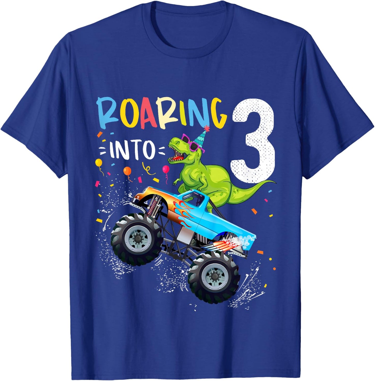 3rd Birthday T Rex Dinosaur Monster Truck Boys and Girls T-Shirt - T-Shirt | Royal